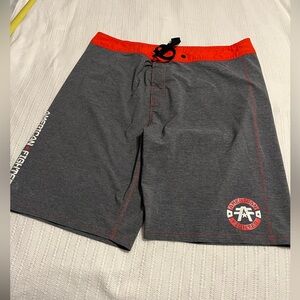 #1333. American Fighter Gray/Red Drawstring Shorts. Size 40